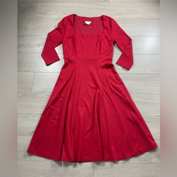 Anthropologie Maeve Square Neck Red Jocelyn Midi Holiday Party Dress - Picture 2 of 8